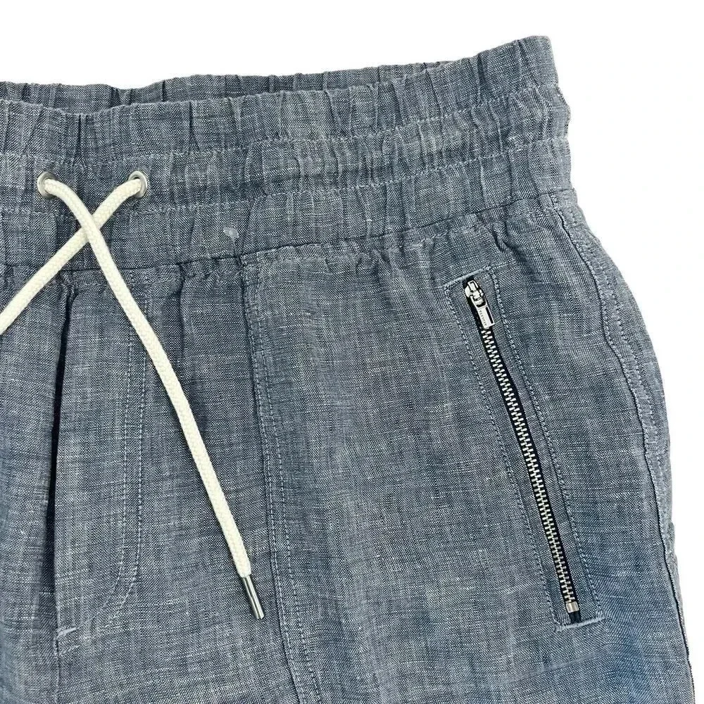 Athleta Linen Cabo Jogger Pants Blue Chambray Travel Beach Outdoor Size 12
